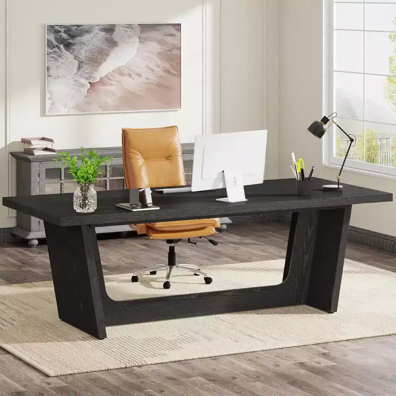 Bureau d'ordinateur de direction de 180 cm avec piédestal en bois massif