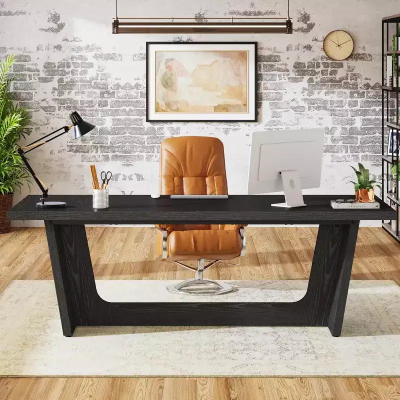 Bureau d'ordinateur de direction de 180 cm avec piédestal en bois massif
