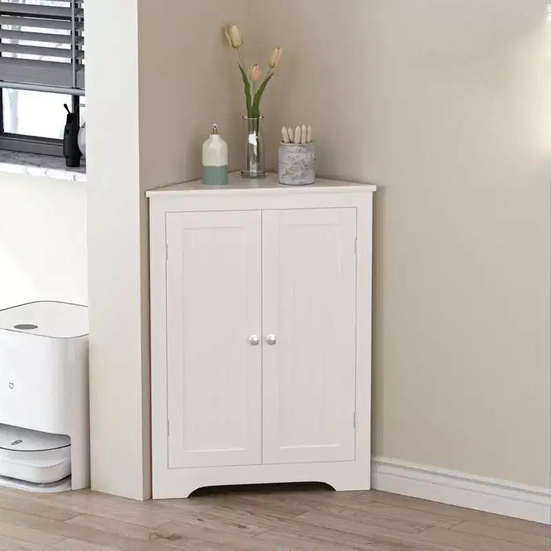 Meuble d'angle sur pied, meuble de rangement d'angle de salle de bain avec étagère réglable, organisateur de meuble étroit autoportant pour salle de bain et salon