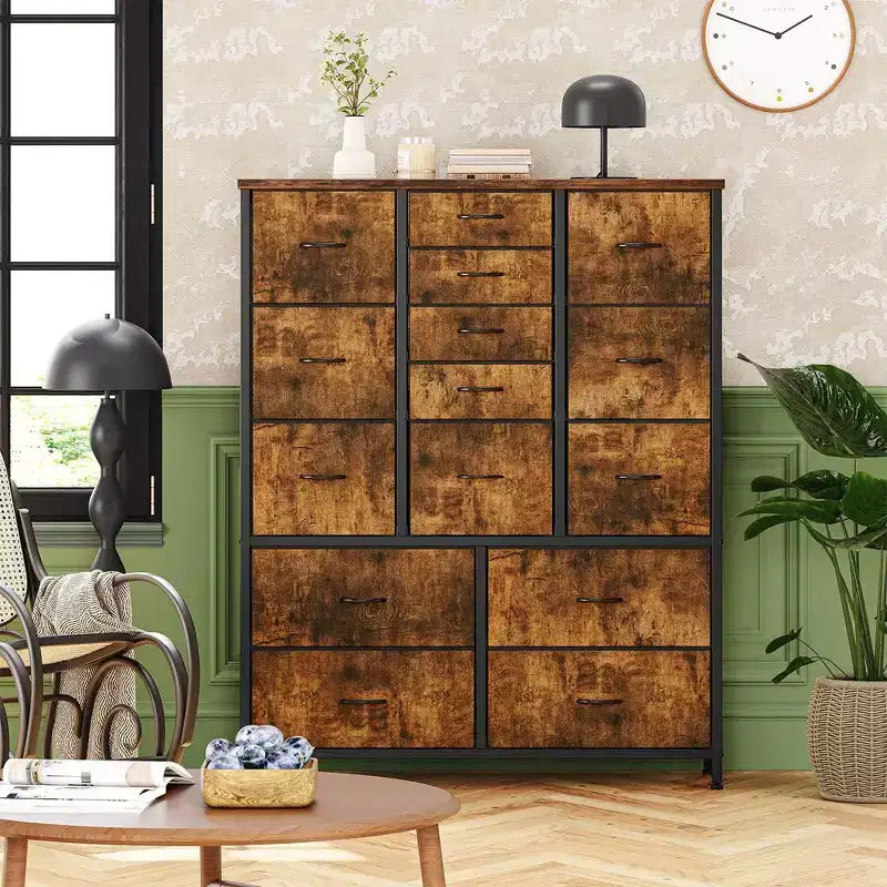 Dresser for Bedroom with 15 Drawers, Tall Dresser & Chests of Drawers, Fabric Storage Dresser