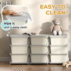 29. Organisateur de rangement pour jouets pour enfants à 3 niveaux avec 9 tiroirs amovibles, conception sécurisée pour les enfants, blanc crème