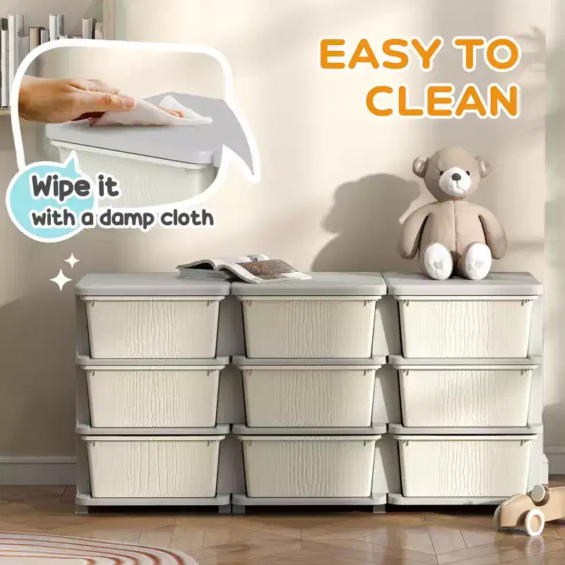 29.5 3-Tier Kids Toy Storage Organizer with 9 Removable Drawers, Child-Safe Design, Cream White