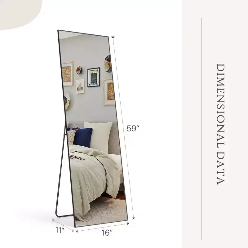 16x59 Full Length Mirror, Shatterproof HD Glass Metal Frame, Floor/Wall Mounted for Bedroom Closet Entryway