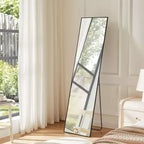 Miroir pleine longueur 16x59, verre HD incassable cadre métallique, sur pied/mural pour chambre, dressing, entrée
