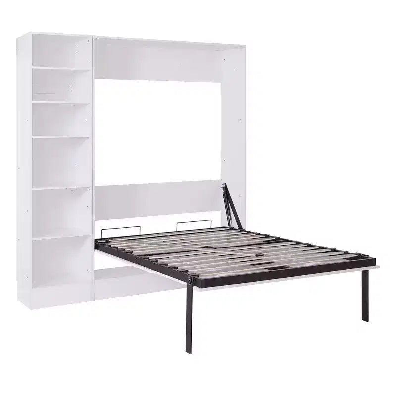 Lit escamotable mural de taille double/simple avec canapé 2/3 places et étagères de rangement, blanc+gris