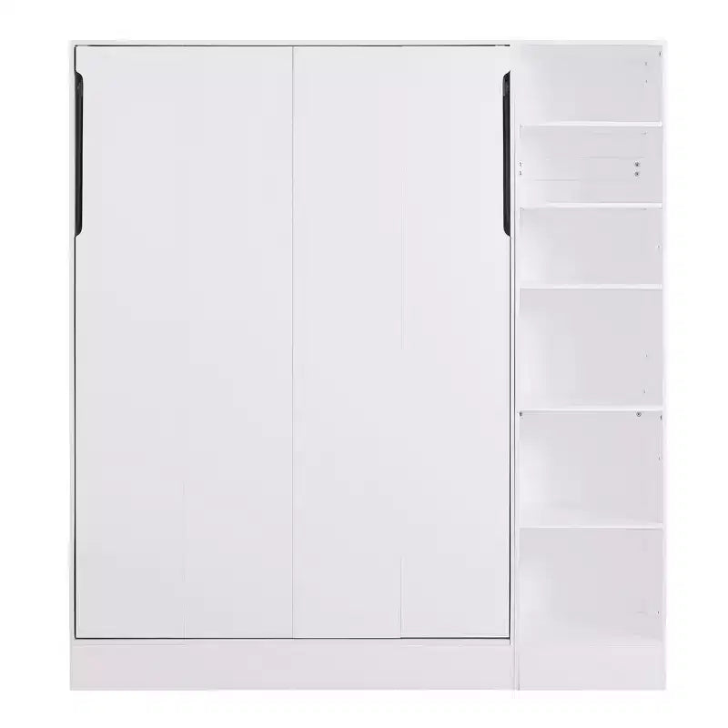 Lit escamotable mural de taille double/simple avec canapé 2/3 places et étagères de rangement, blanc+gris