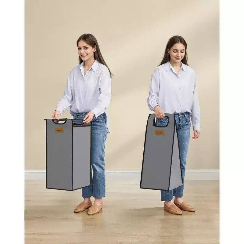 Panier à linge avec 3 compartiments, trieur à linge de 100 L, chariot à linge à roulettes avec étagères, petites poches latérales