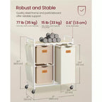 Panier à linge avec 3 compartiments, 100 L, trieur de linge, chariot à linge à roulettes avec étagères, petites poches latérales