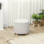 Pouff ottoman rond de 45,7 cm avec rangement, tabouret de chambre en polaire bouclette touffeté avec couvercle amovible et pieds en bois pour salon, couloir, blanc