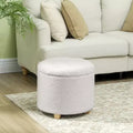 Pouff ottoman rond de 45,7 cm avec rangement, tabouret de chambre en polaire bouclette touffeté avec couvercle amovible et pieds en bois pour salon, couloir, blanc