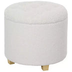 Pouff ottoman rond de 45,7 cm avec rangement, tabouret de chambre en polaire bouclette touffeté avec couvercle amovible et pieds en bois pour salon, couloir, blanc