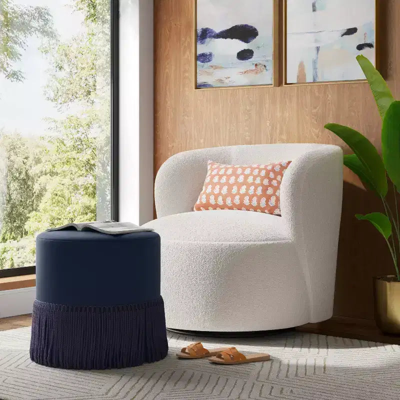 Pouf Fringe Drum en Velours
