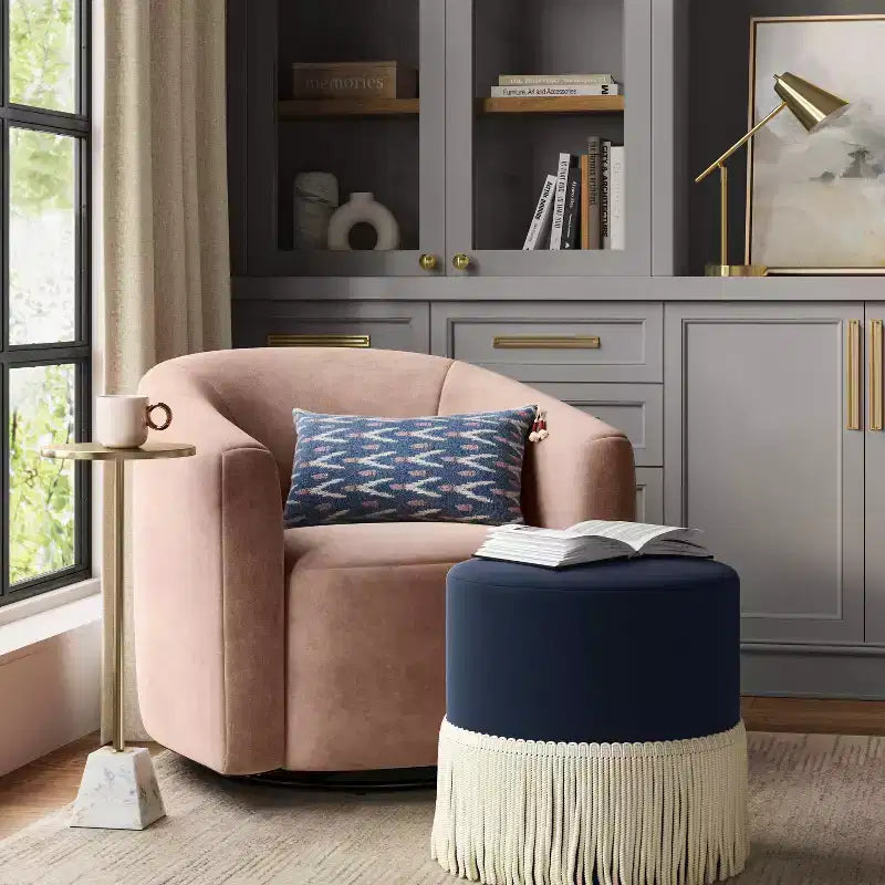 Pouf Fringe Drum en Velours
