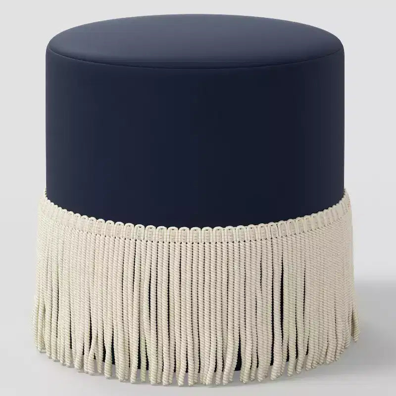 Fringe Drum Ottoman in Velvet