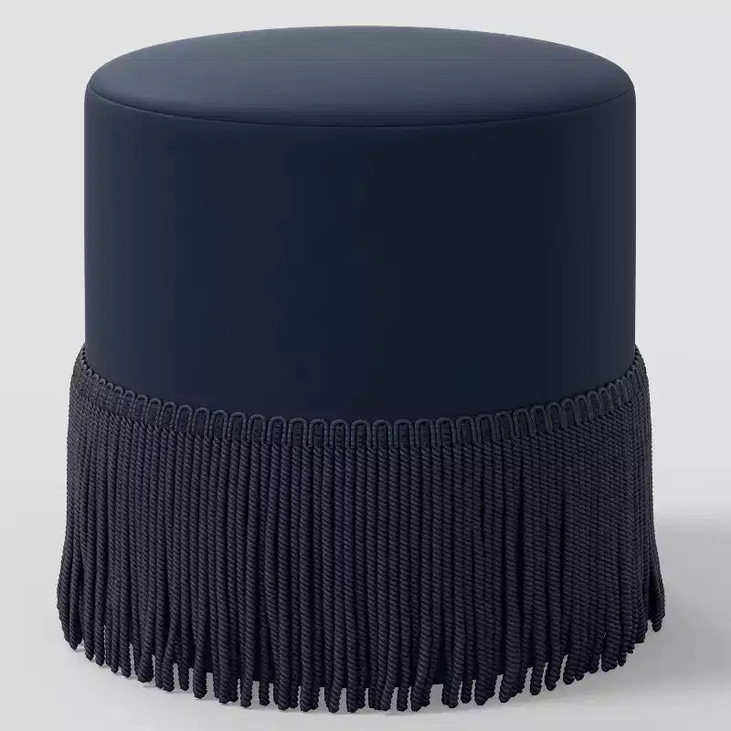 Fringe Drum Ottoman in Velvet