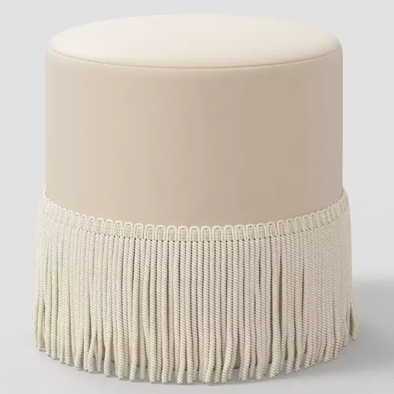 Fringe Drum Ottoman in Velvet